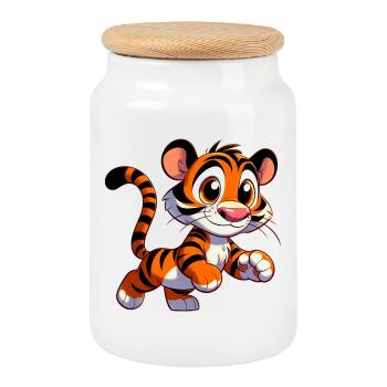 Tiger - Keksdose mit Holzdeckel - Weiß - Vorne