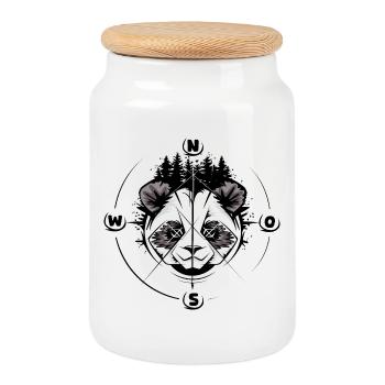 Panda forest compass koala tattoo comic cartoon logo - Cookie Jar with Wooden Lid - white - Front