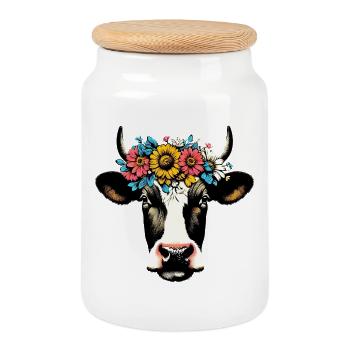 Vache - Boîte à biscuits avec couvercle en bois - blanc - Devant