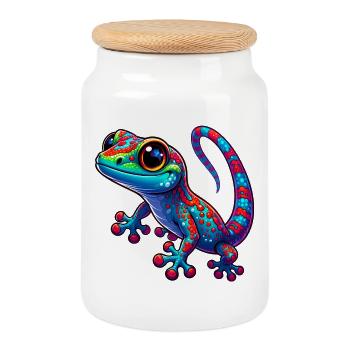 Gecko - Cookie Jar with Wooden Lid - white - Front