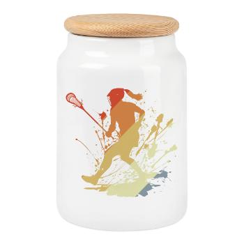 Vintage Lacrosse Girls - Cookie Jar with Wooden Lid - white - Front