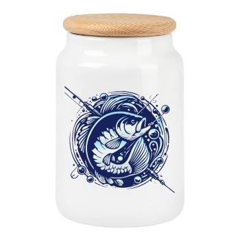 Frogfish with water bubbles design - Cookie Jar with Wooden Lid - white - Front