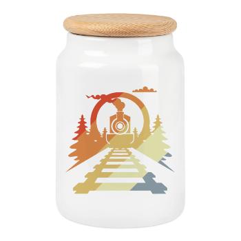 Railway Retro Style - Cookie Jar with Wooden Lid - white - Front