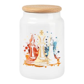 Graffiti de l’évêque et du roi des échecs - Boîte à biscuits avec couvercle en bois - blanc - Devant