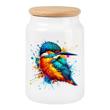 Martin-pêcheur - Boîte à biscuits avec couvercle en bois - blanc - Devant