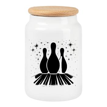 Quilles Bowling - Boîte à biscuits avec couvercle en bois - blanc - Devant
