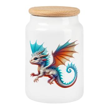 Dragon - Cookie Jar with Wooden Lid - white - Front