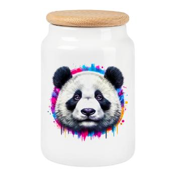 Panda - Cookie Jar with Wooden Lid - white - Front
