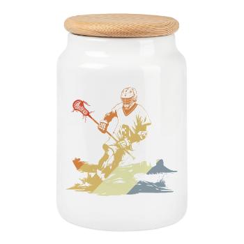 Vintage Lacrosse Player - Cookie Jar with Wooden Lid - white - Front