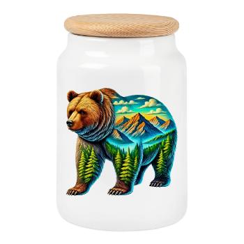 Bear - Cookie Jar with Wooden Lid - white - Front