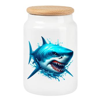 Requin - Boîte à biscuits avec couvercle en bois - blanc - Devant