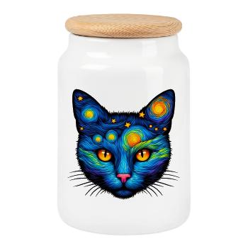 Chat - Boîte à biscuits avec couvercle en bois - blanc - Devant