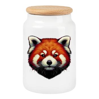 Red panda - Cookie Jar with Wooden Lid - white - Front
