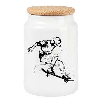 Skateboarding - Cookie Jar with Wooden Lid - white - Front