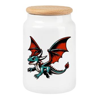 Drache - Keksdose mit Holzdeckel - Weiß - Vorne