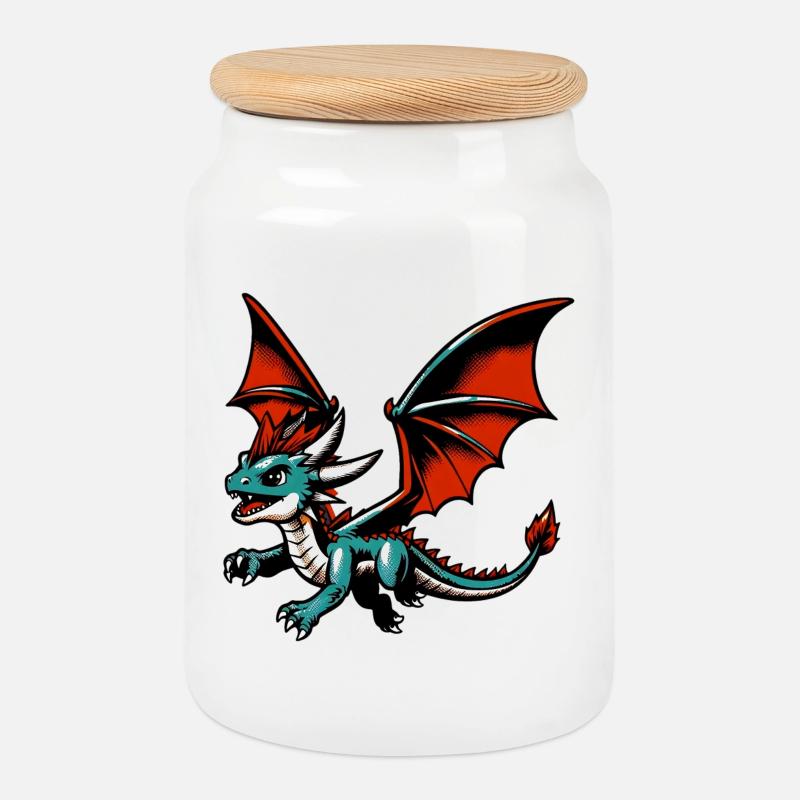 Drache - Keksdose mit Holzdeckel - Weiß