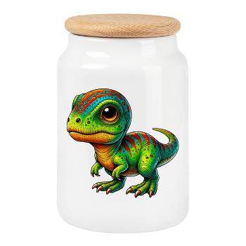 Dinosaur - Cookie Jar with Wooden Lid - white - Front