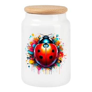 Ladybird - Cookie Jar with Wooden Lid - white - Front