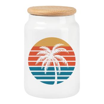 Palm Sunset Retro Kreis - Keksdose mit Holzdeckel - Weiß - Vorne