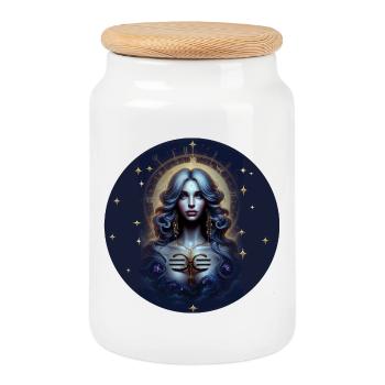 Cercle d’étoiles de la déesse du clair de lune - Signe du zodiaque Balance - Boîte à biscuits avec couvercle en bois - blanc - Devant