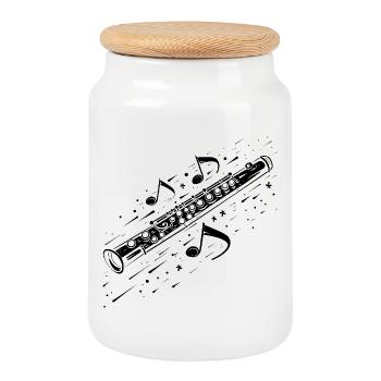 Flute music - Cookie Jar with Wooden Lid - white - Front