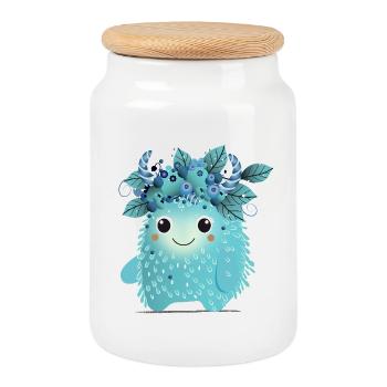 Niedliches Blaubeer-Monster – Fruchtig und verspie - Keksdose mit Holzdeckel - Weiß - Vorne