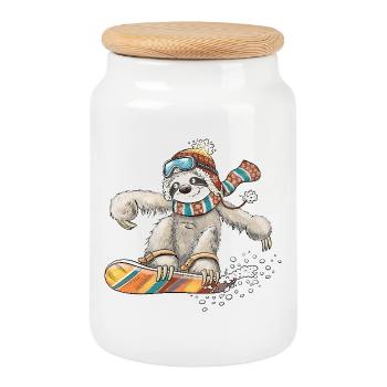 Sloth Snowboard Pun Slowboard Humor Winter Sports - Cookie Jar with Wooden Lid - white - Front