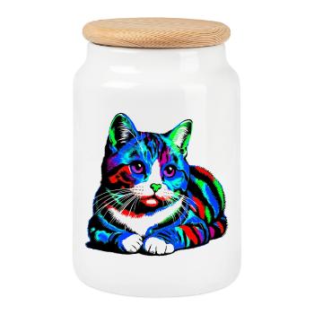 Chat - Boîte à biscuits avec couvercle en bois - blanc - Devant