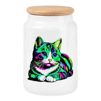 Cat - Cookie Jar with Wooden Lid - white - Front