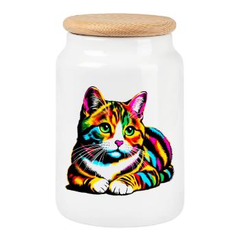 Cat - Cookie Jar with Wooden Lid - white - Front