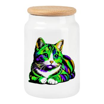 Cat - Cookie Jar with Wooden Lid - white - Front