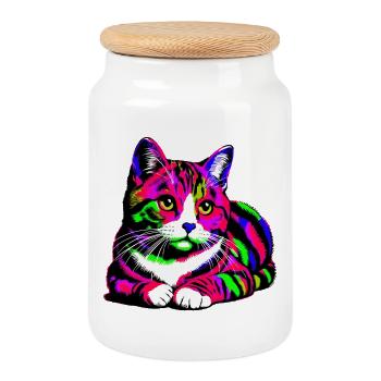 Cat - Cookie Jar with Wooden Lid - white - Front