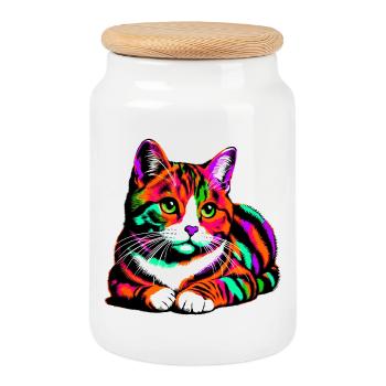 Katze - Keksdose mit Holzdeckel - Weiß - Vorne