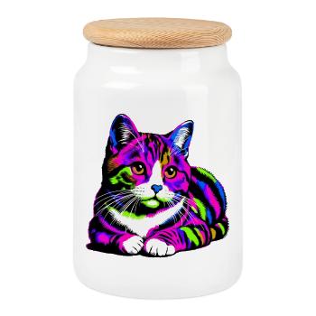 Katze - Keksdose mit Holzdeckel - Weiß - Vorne
