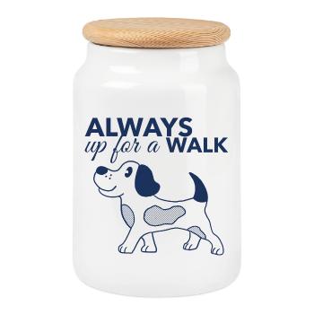 Always Up for a Walk – Hundeliebhaber Shirt - Keksdose mit Holzdeckel - Weiß - Vorne