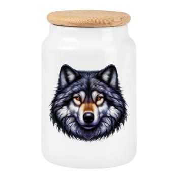 Wolf - Keksdose mit Holzdeckel - Weiß - Vorne