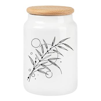 Bamboo Elegance – Minimalist Nature Design - Cookie Jar with Wooden Lid - white - Front