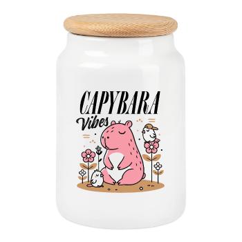 Entspanntes Capybara mit Freunden - Keksdose mit Holzdeckel - Weiß - Vorne
