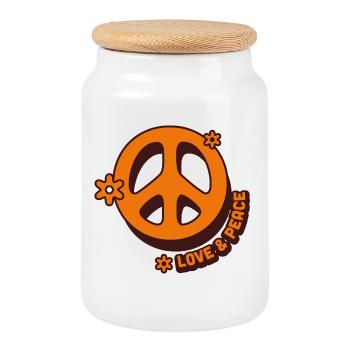 Love & Peace – Style Hippie Rétro - Boîte à biscuits avec couvercle en bois - blanc - Devant
