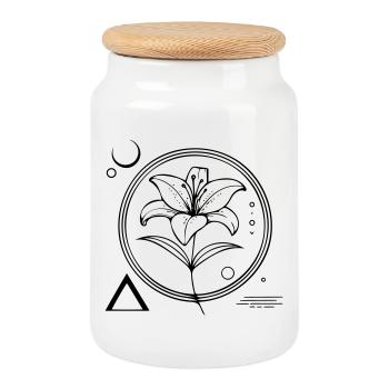 Floral geometry – the lily as a symbol - Cookie Jar with Wooden Lid - white - Front