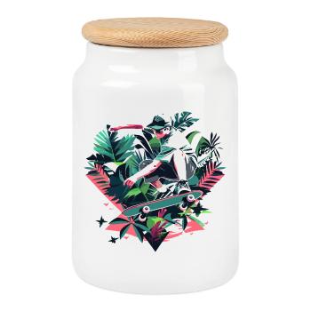 Graphique du skateur - Boîte à biscuits avec couvercle en bois - blanc - Devant
