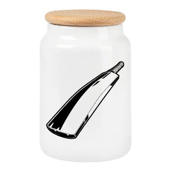Croquis de batte de cricket - Boîte à biscuits avec couvercle en bois - blanc - Devant