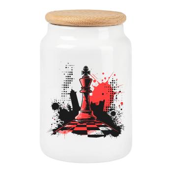Chess Pieces Graffiti - Cookie Jar with Wooden Lid - white - Front