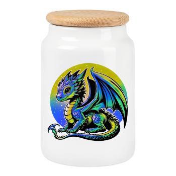 Dragon - Cookie Jar with Wooden Lid - white - Front