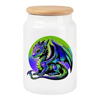Dragon - Cookie Jar with Wooden Lid - white - Front