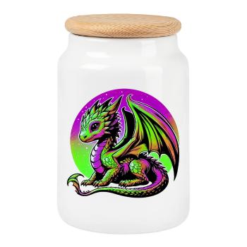 Dragon - Cookie Jar with Wooden Lid - white - Front