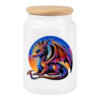 Dragon - Cookie Jar with Wooden Lid - white - Front
