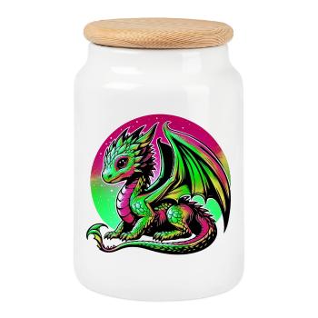 Drache - Keksdose mit Holzdeckel - Weiß - Vorne