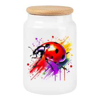 Ladybird - Cookie Jar with Wooden Lid - white - Front