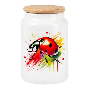 Ladybird - Cookie Jar with Wooden Lid - white - Front